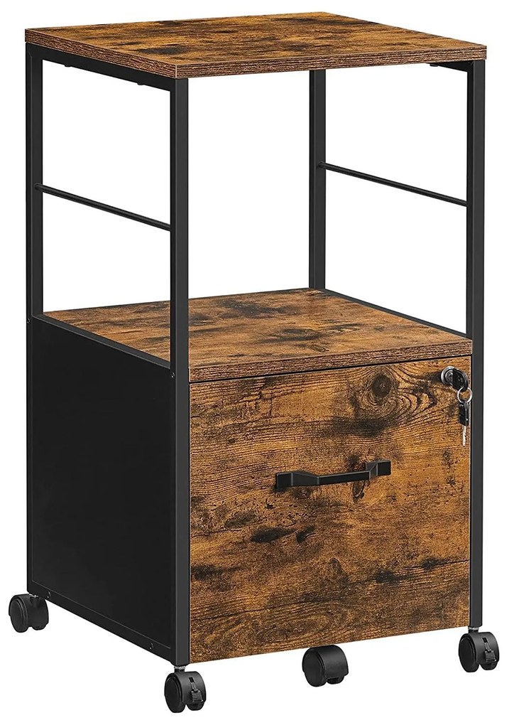 container mobil, dulap de dosar, vintage maro-negru | VASAGLE