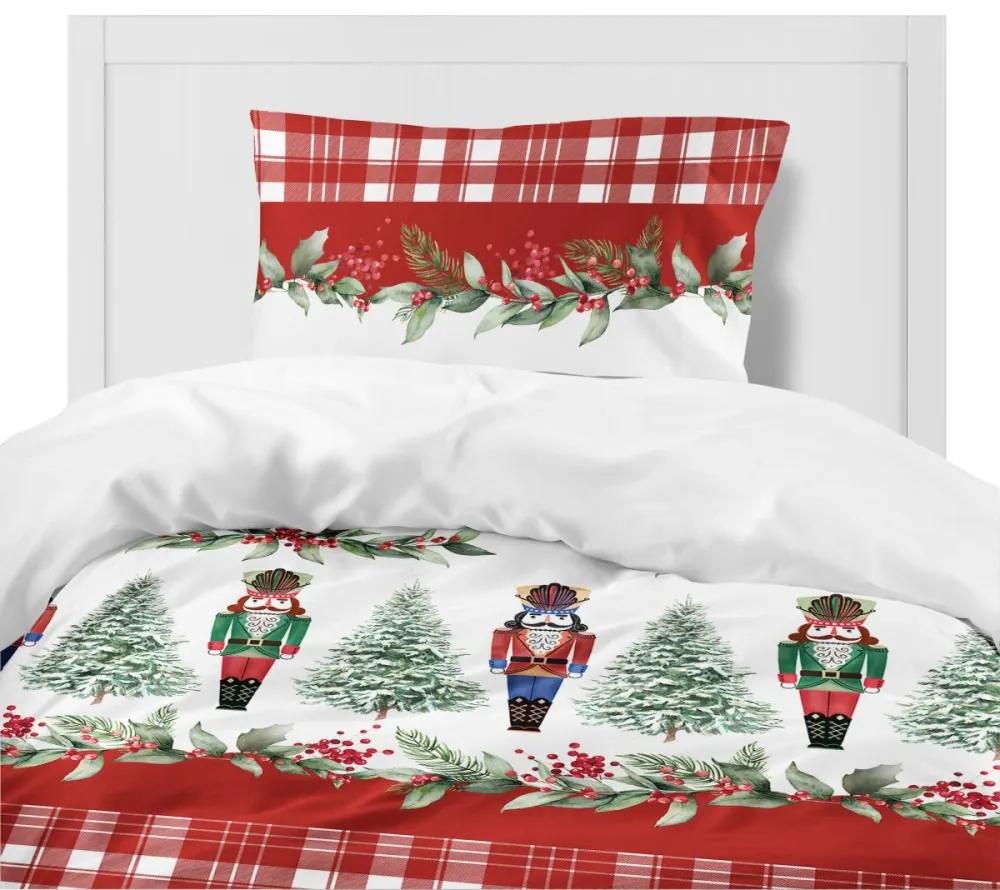 Lejerie de pat de Crăciun roșie cu Spărgătorul de nuci Rozměr: 220x200 cm | Rozměr 2 x 70 x 80 cm