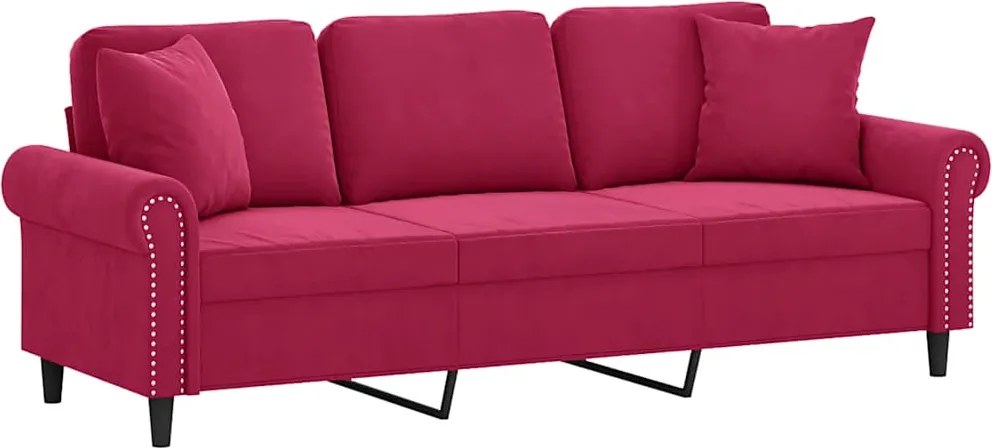 vidaXL Canapea cu 3 locuri cu pernuțe, roșu vin, 180 cm, catifea