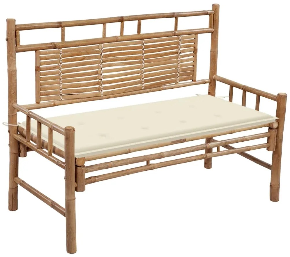 Banca de gradina cu perna, 120 cm, bambus Crem, 120 x 50 x 4 cm, 1, 1