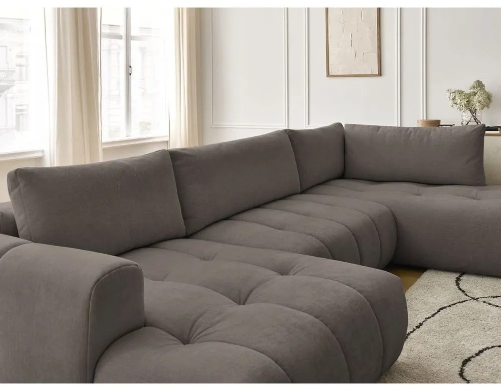 Colțar taupe extensibil/cu spațiu de depozitare (cu colț pe partea dreaptă/în formă de "U") Fuji – Bobochic Paris