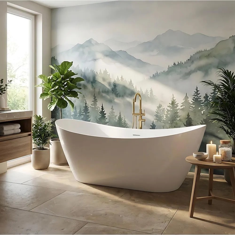 Cada freestanding cu ventil negru Rea Ferrano Slim 180 cm alb