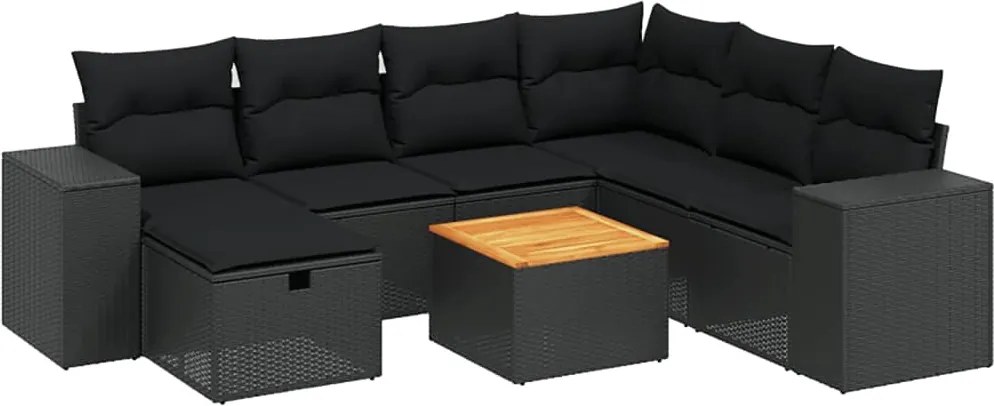 vidaXL Set mobilier de grădină cu perne, 8 piese, negru, poliratan