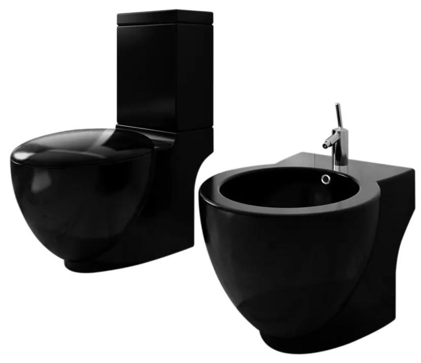 270060 vidaXL Set vas de toaletă și bideu din ceramică, negru