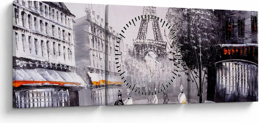 Tablou - Pictură în ulei, Paris (cu ceas) (90x30 cm)