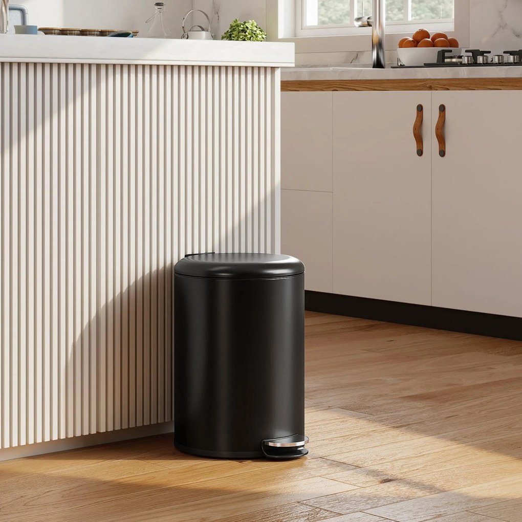 HOMCOM Coș de gunoi pentru bucătărie de 20 L, coș metalic rezistent la amprente cu capac Soft-Close, pedală și coș interior detașabil, Negru | Aosom Romania