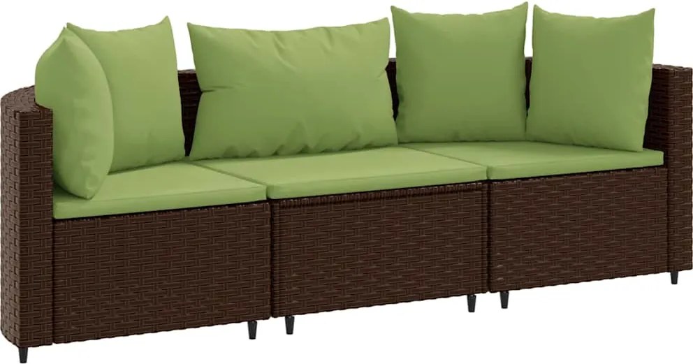 vidaXL Set canapele de grădină cu perne, 3 piese, maro, poliratan
