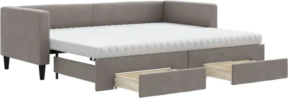 vidaXL Pat de zi cu extensie și sertare, gri taupe, 80x200 cm, textil