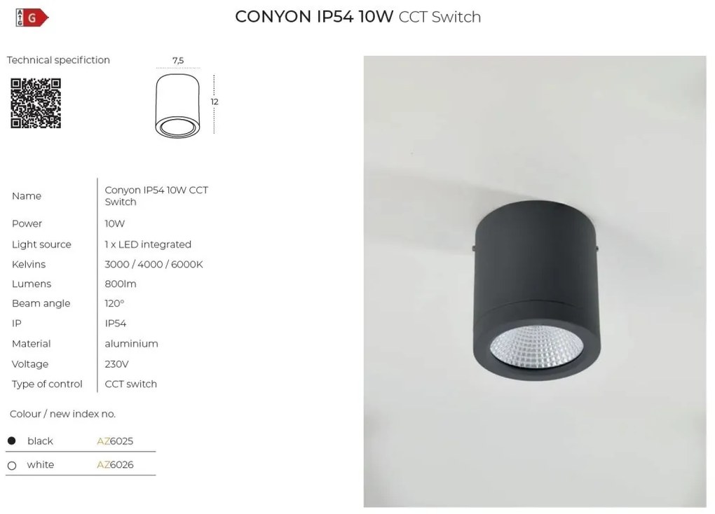 Spot LED aplicat de exterior IP54 CONYON 10W CCT SWITCH