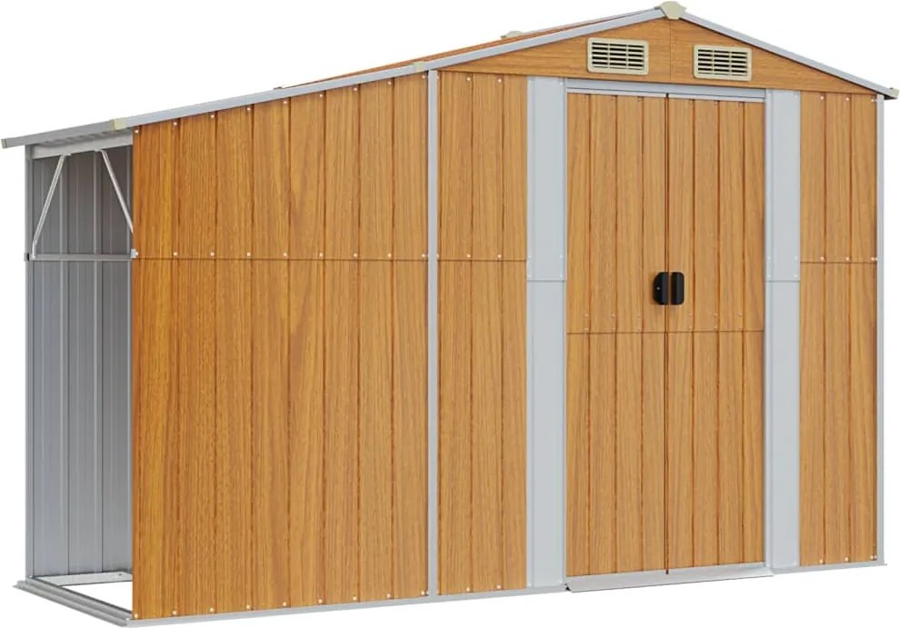 vidaXL Șopron de grădină, maro, 277x93x179 cm, oțel zincat