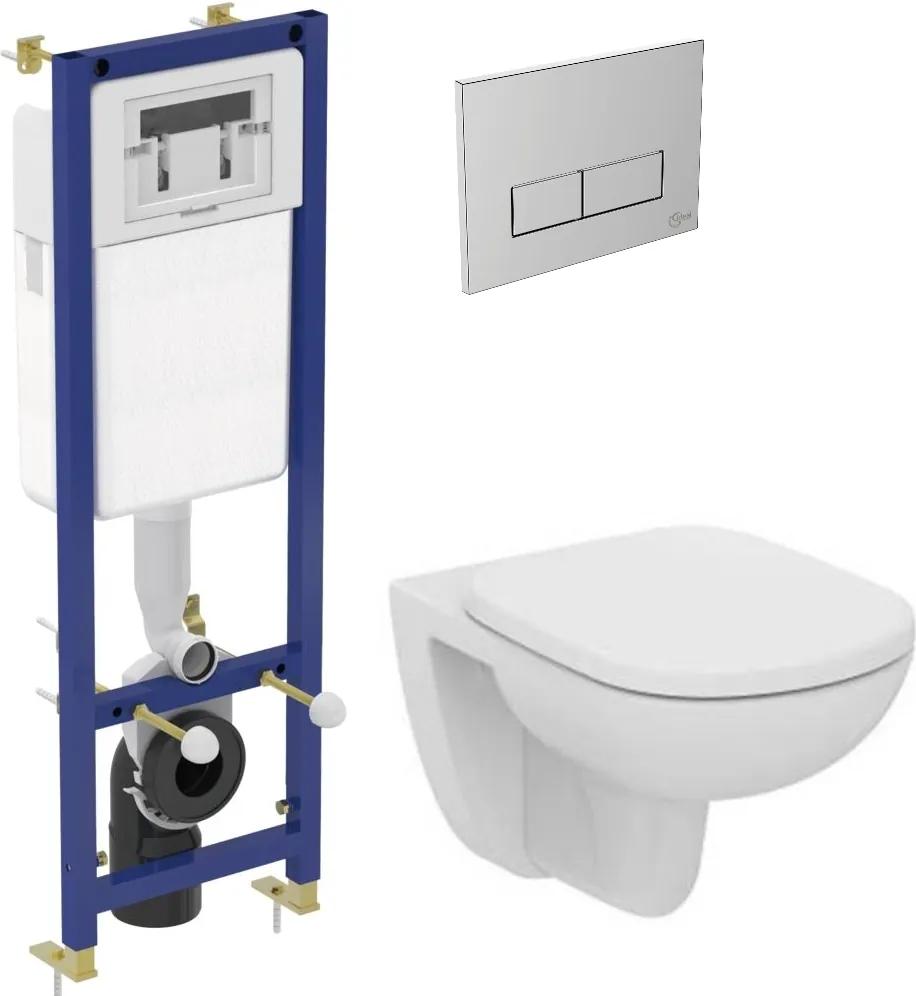Set vas WC suspendat Ideal Standard Tempo, capac simplu si rezervor incastrat cu clapeta crom