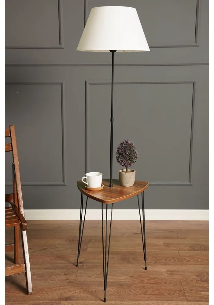 Lampadar alb/în culoare naturală cu abajur textil (înălțime 147 cm) – Opviq lights