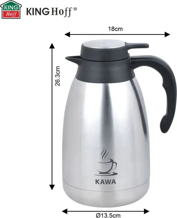 Termos de cafea pentru conferințe Kinghoff KH 2094, 2 l, pereți dubli, corp din oțel inoxidabil, inox/negru