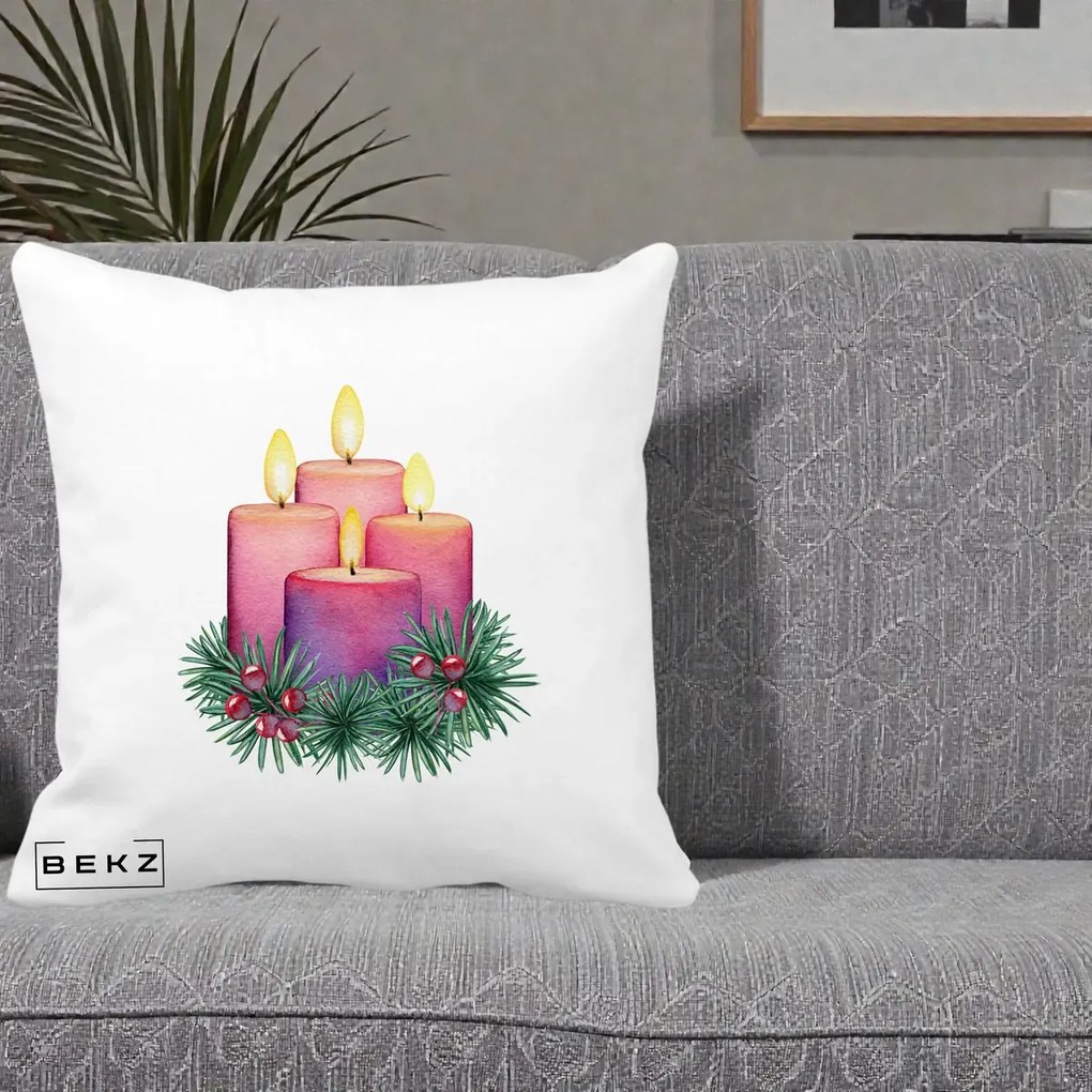 Perna Decorativa Lumanari Advent Roz-Violet, 40x40 cm, Alba Mata, Husa Detasabila, Perna Inclusa, BEKZ®