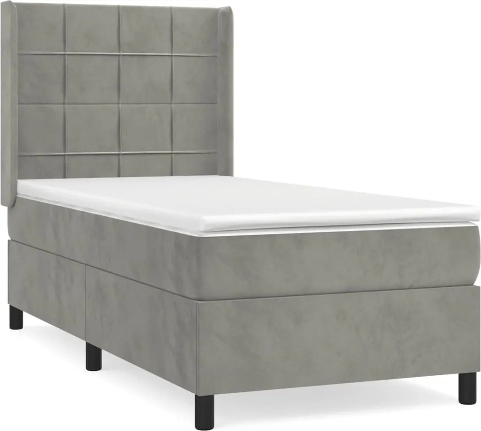 vidaXL Pat box spring cu saltea, gri deschis, 90x190 cm, catifea