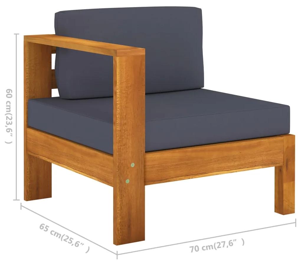 Set mobilier gradina perne gri inchis, 7 piese, lemn acacia Morke gra, colt + 4x mijloc + fotoliu + masa, 1