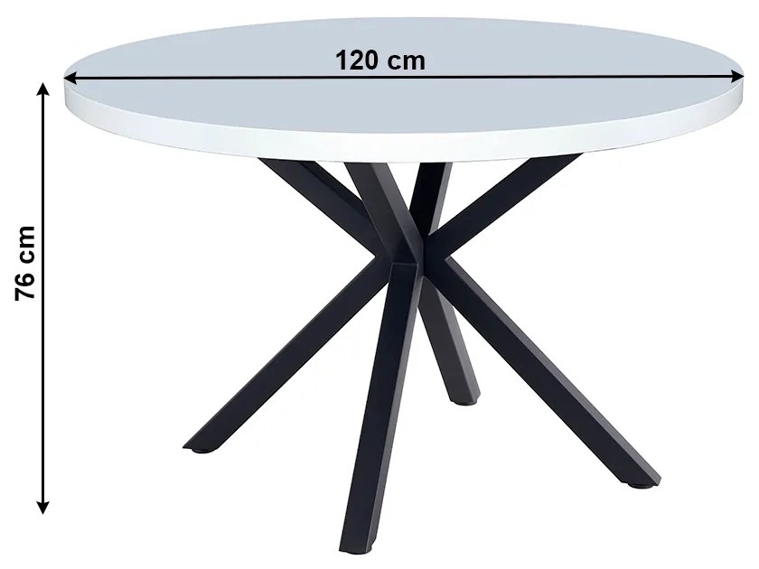 Masa de sufragerie, alb mat/ negru, diametru 120 cm, medor