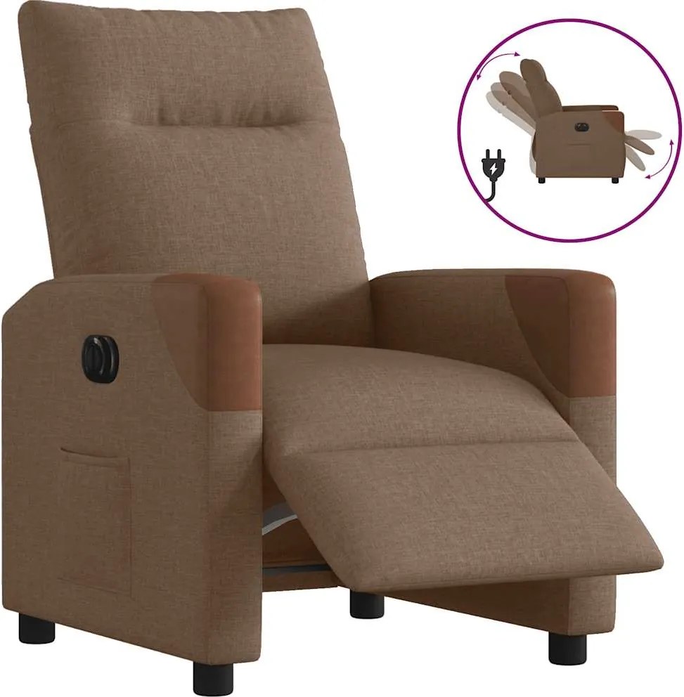 vidaXL Fotoliu rabatabil electric, maro, material textil