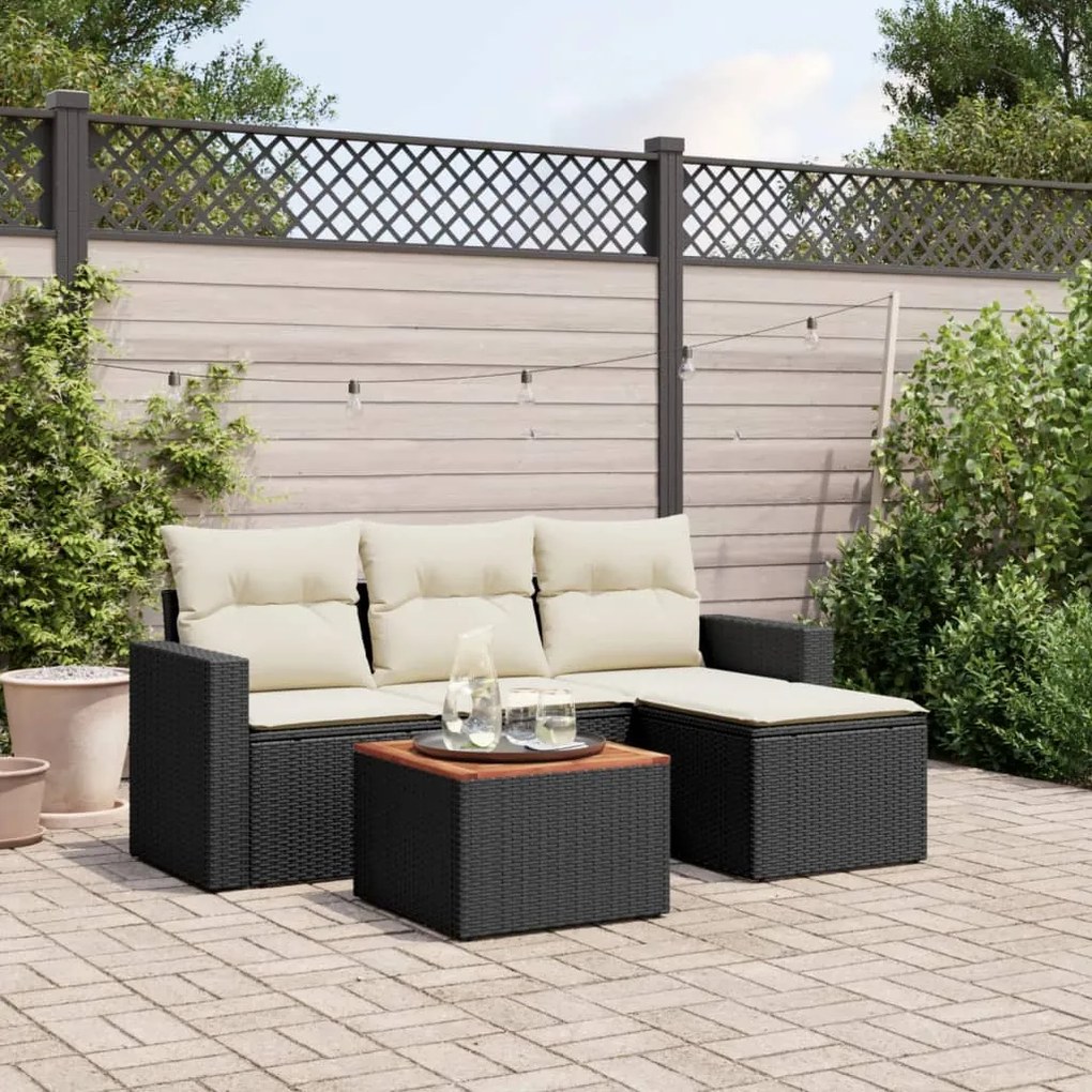 3224089 vidaXL Set mobilier de grădină cu perne, 5 piese, negru, poliratan