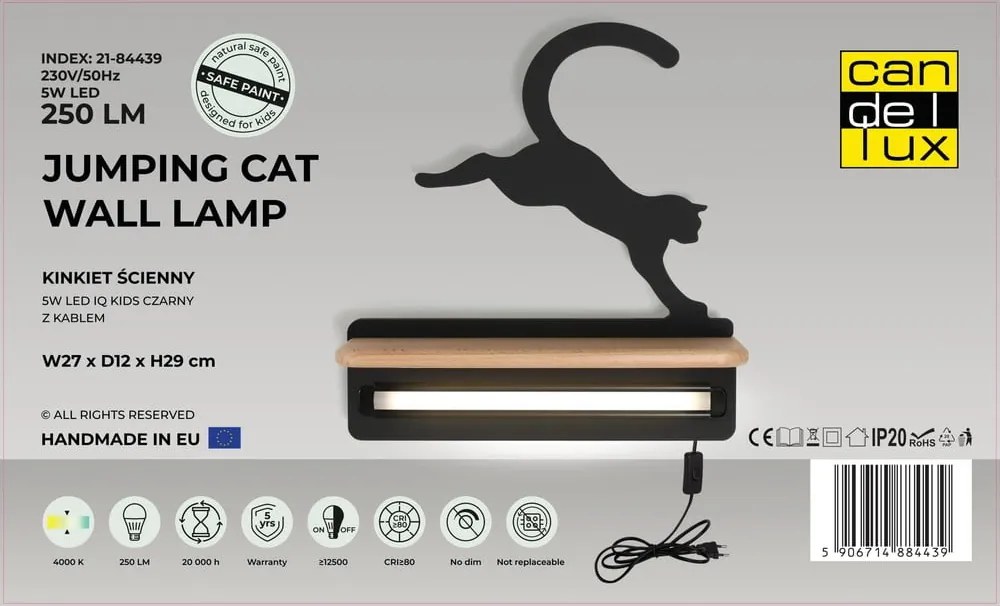 Corp de iluminat pentru copii negru Cat – Candellux Lighting