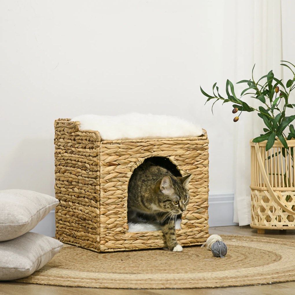 PawHut Cusătură pentru pisici 2 nivele cu 2 perne, 37,5 x 37,5 x 41,5 cm, maro crem | Aosom Romania