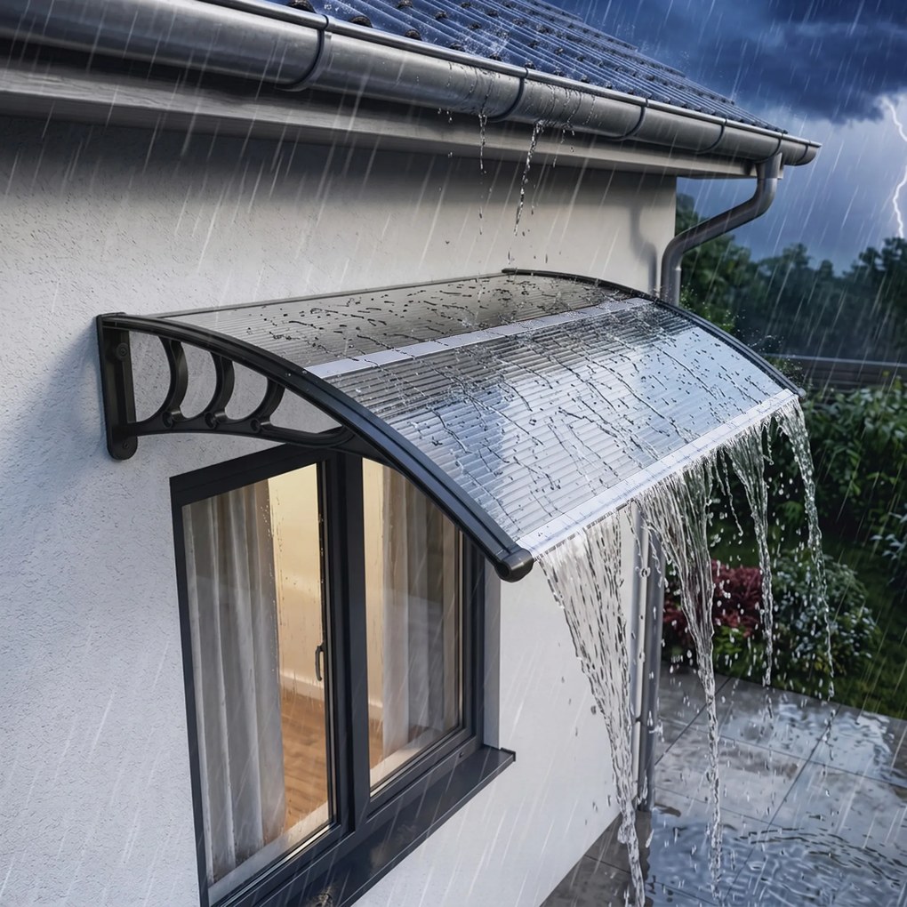 Outsunny Copertină de Exterior pentru Uși și Ferestre 75x100 cm, Protecție Solară și împotriva Ploii, cu Suport din Aluminiu, Transparentă | Aosom Romania