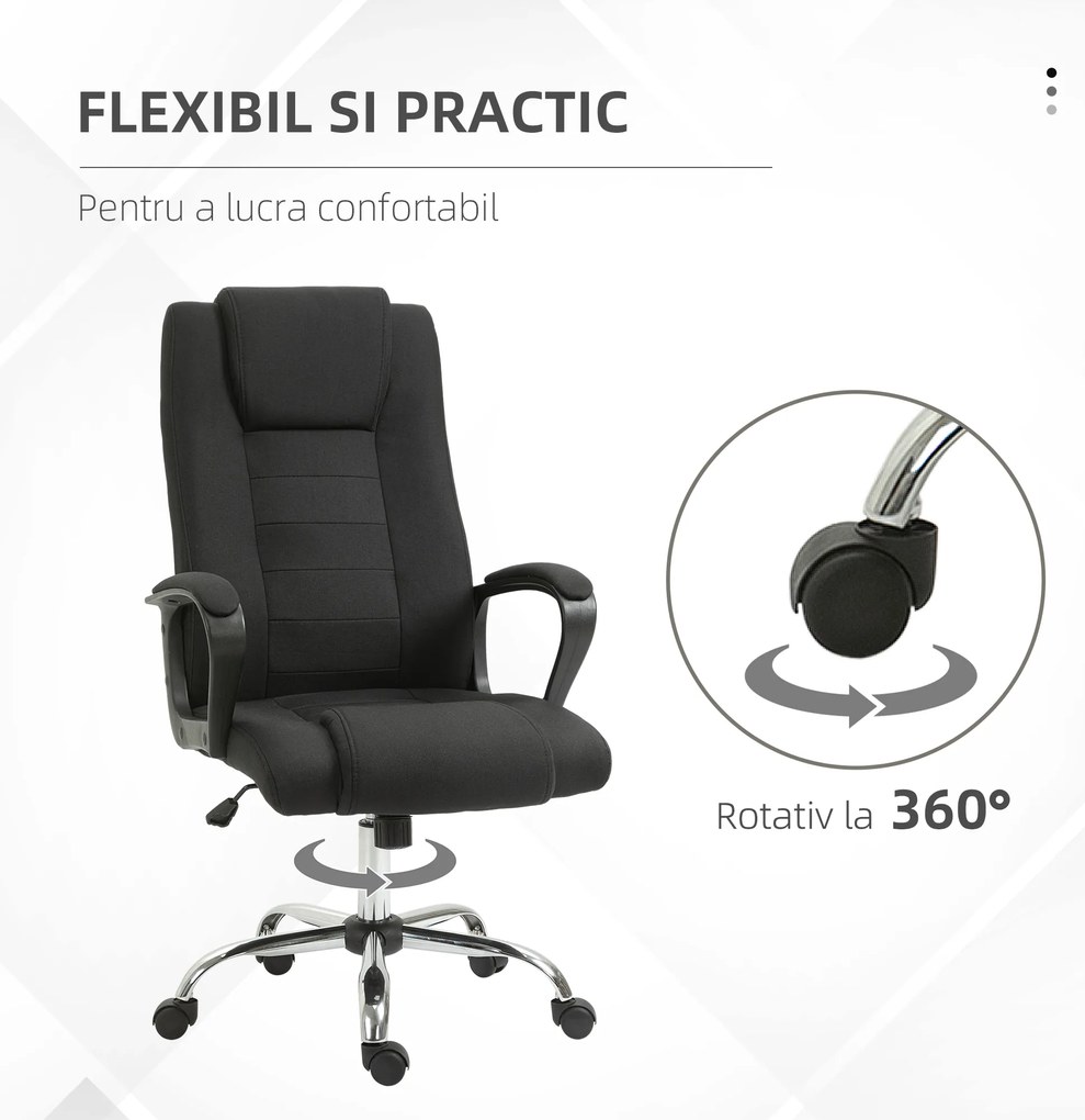 Vinsetto Scaun de Birou Ergonomic, Basculant și Captusit cu Înălțime Reglabilă, 62x76x110-119 cm, Negru | Aosom Romania