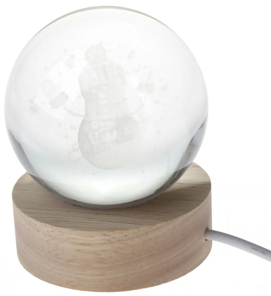 Glob de sticlă luminos, USB, pe suport din lemn