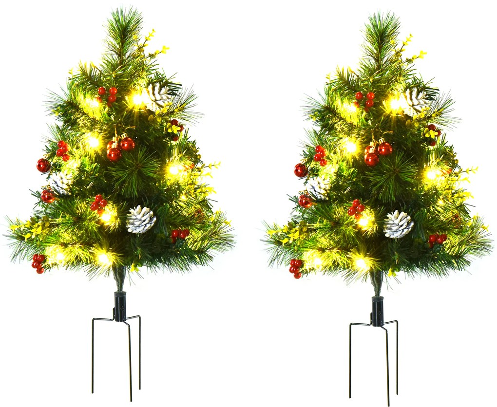 HOMCOM 2 Brazi de Craciun cu luminite, conuri de pin, ramuri ignifuge