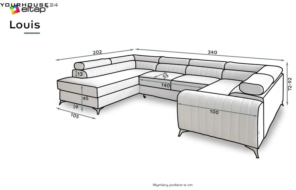 Coltar living extensibil Louis – L340 x l202 x h92 cm