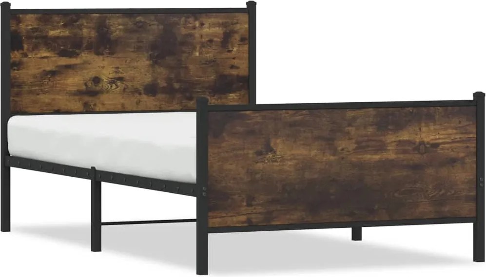 vidaXL Cadru de pat metalic fără saltea, stejar fumuriu, 107x203 cm
