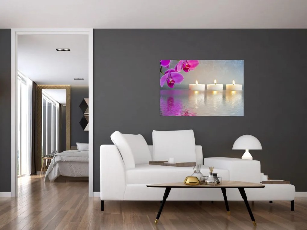 Tablou cu lumânări pe apă (90x60 cm)