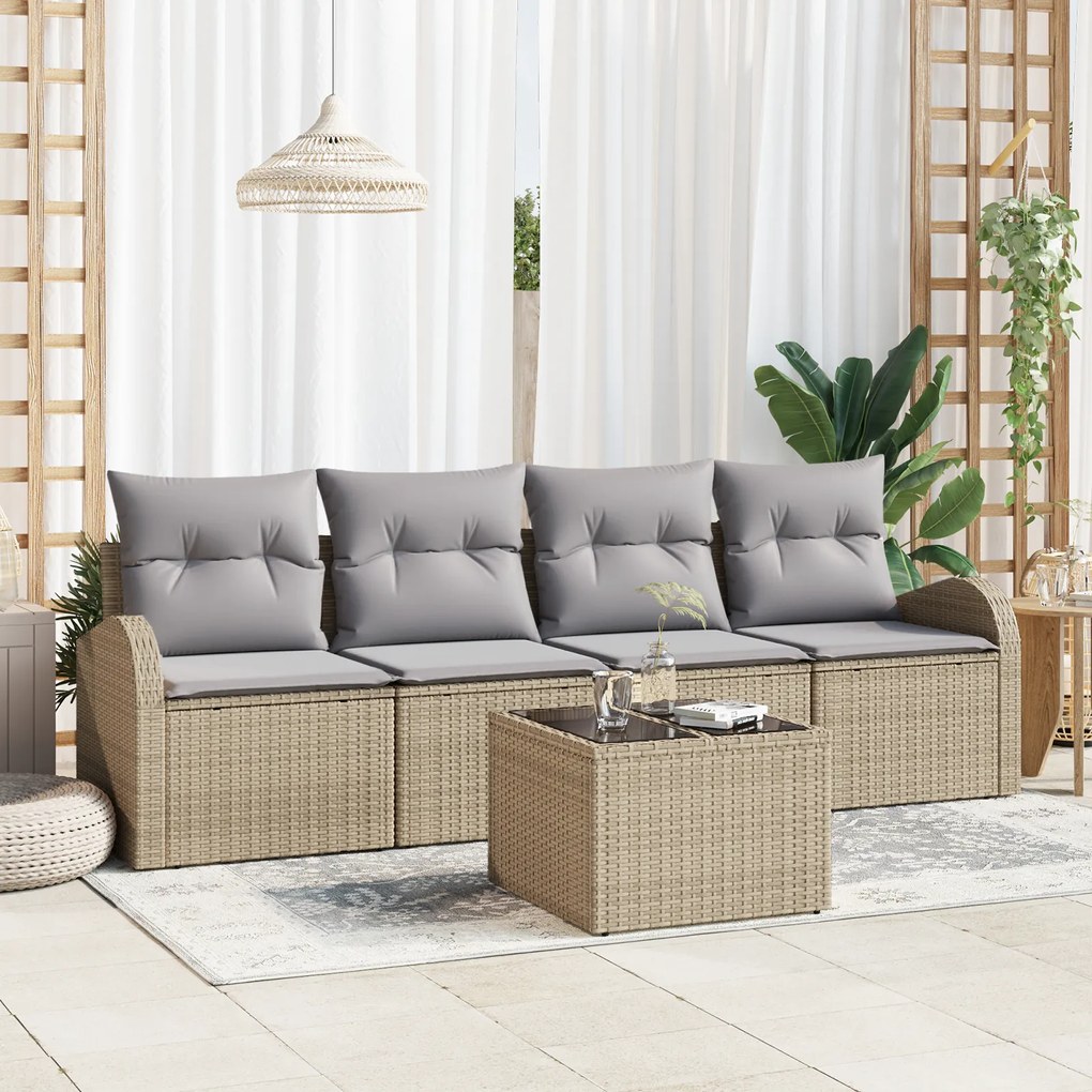 vidaXL Set canapele grădină de 5 piese cu perne bej din ratan poli