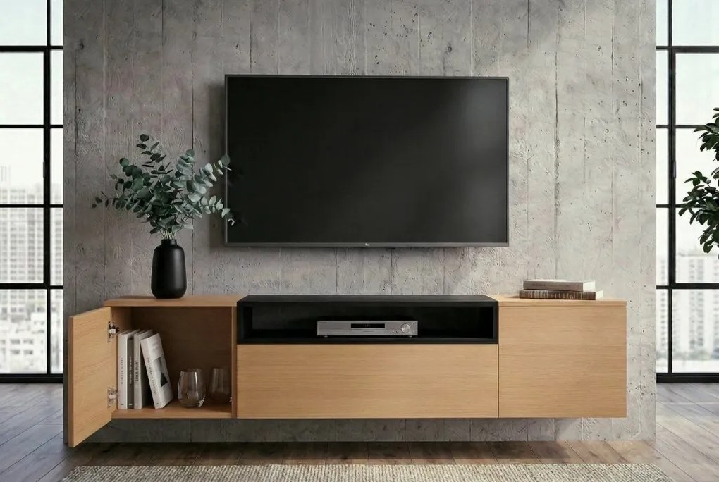 Comoda TV suspendata LOFT 160cm natur/ negru