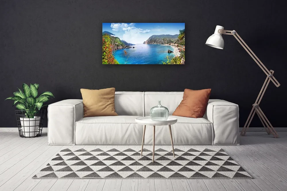 Tablou pe panza canvas Bay Peisaj Gri Maro Verde Albastru