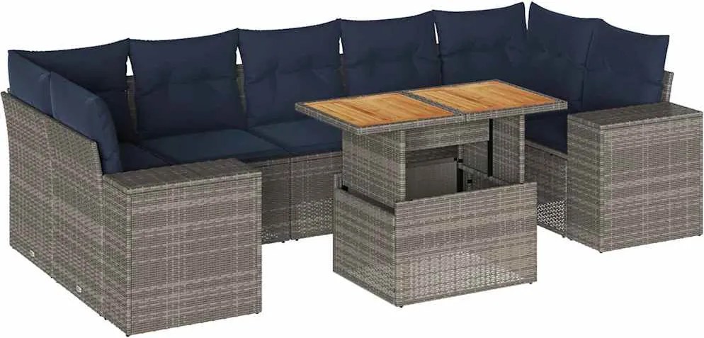 vidaXL Set canapele de grădină cu perne, 8 piese, gri, poliratan