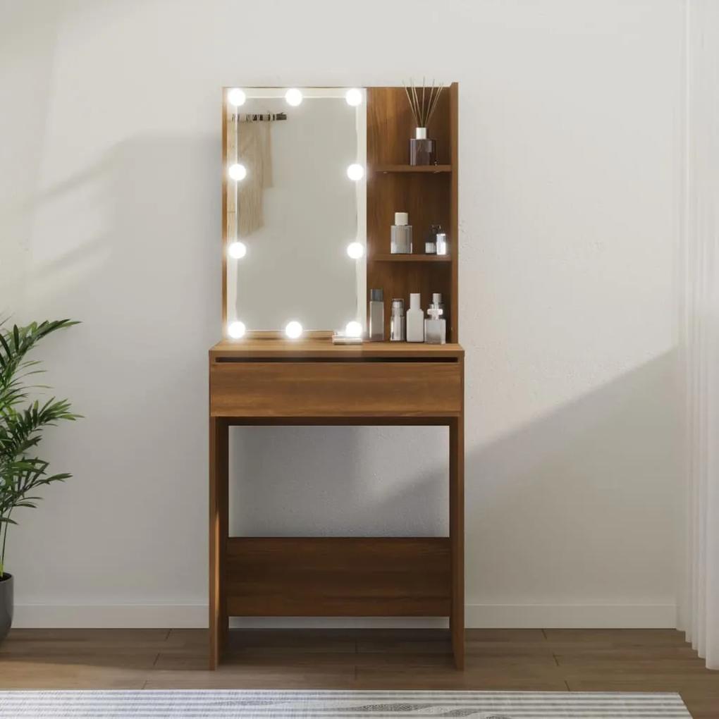 Masa de toaleta cu LED, stejar maro, 60x40x140 cm Stejar brun