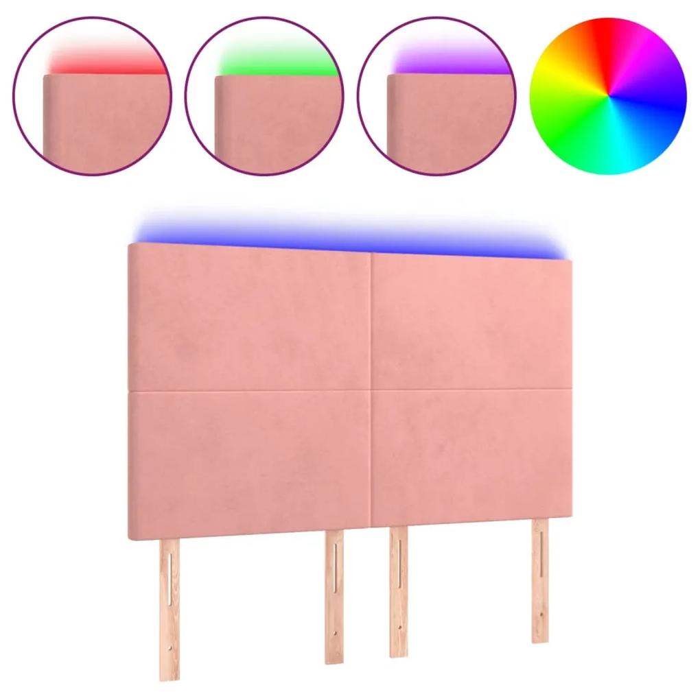 3122197 vidaXL Tăblie de pat cu LED, roz, 144x5x118/128 cm, catifea