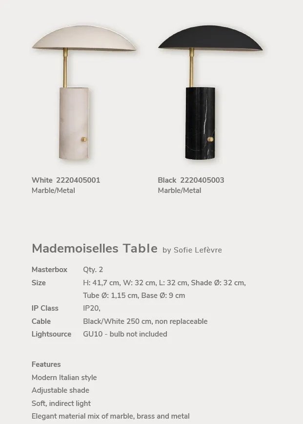 Veioza, lampa de masa design modern Mademoiselle alb