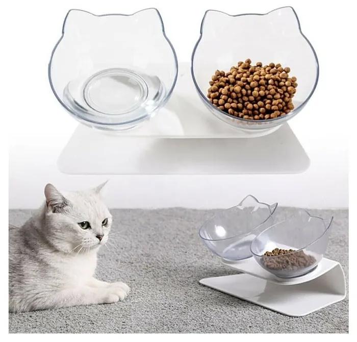 Boluri de plastic cu bază albă pentru pisici în set de 2 - Lydia&Co