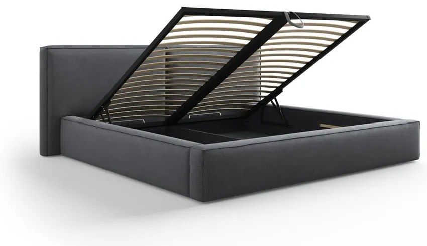 Pat matrimonial gri închis tapițat cu spațiu de depozitare și somieră 180x200 cm Arendal – Cosmopolitan Design