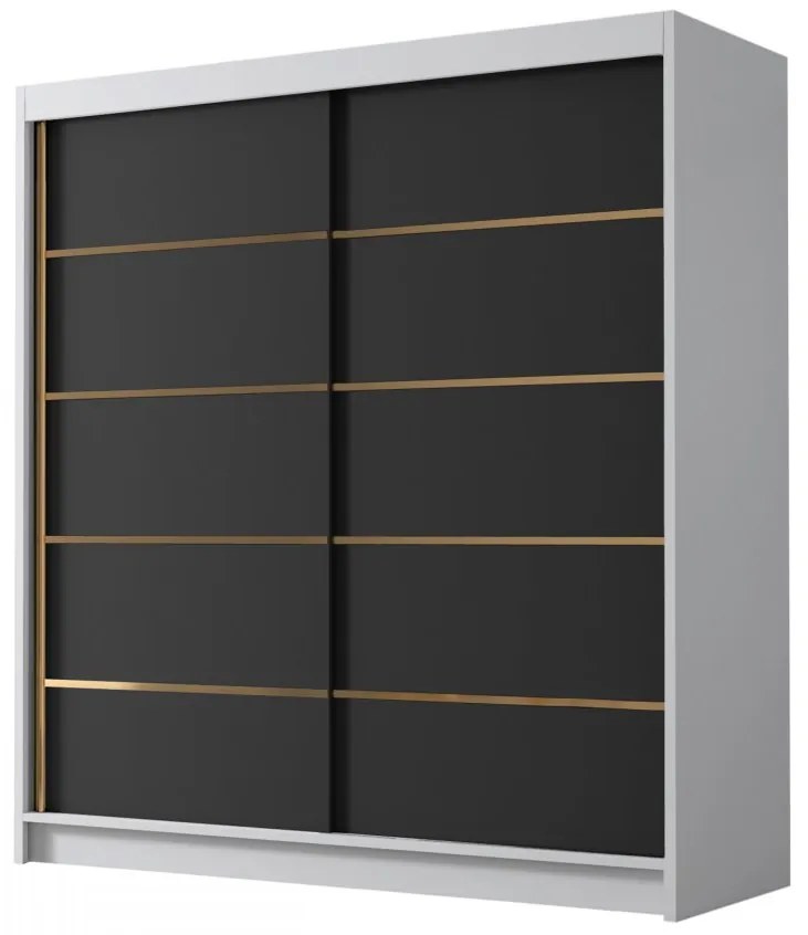 Dulap de haine cu uși culisante Bratoke IV 180 (Alb + Negru + auriu) . Promo -17%. 1105695