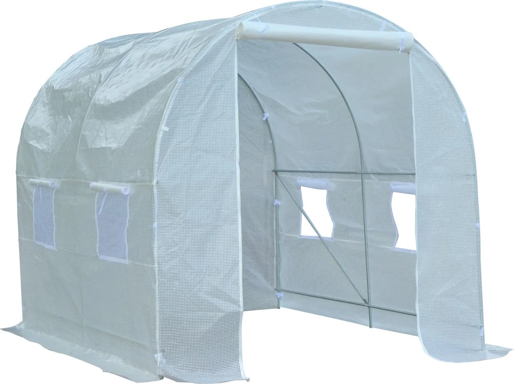 Outsunny Serra da Giardino a Tunnel Per Piante in PE con Tubi in Ferro, Bianco, 250x200x200cm