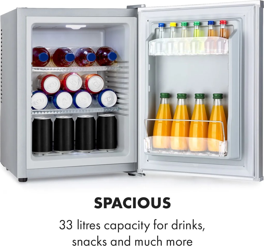 Klarstein Happy Hour 33, minibar, 33 l, 5 - 15 °C, clasa energetică G, silențios, 25 dB, lumină LED, alb