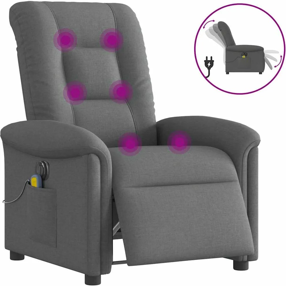 vidaXL Fotoliu electric de masaj rabatabil, gri închis, textil