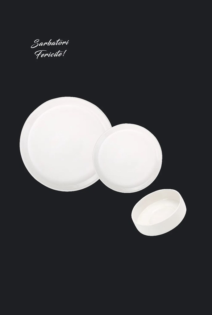 Set Farfurii 18 piese Albe Casablanca: 6 Farfurii Mari, 6 Desert  6 Boluri - Ceramica Manuala de Lux