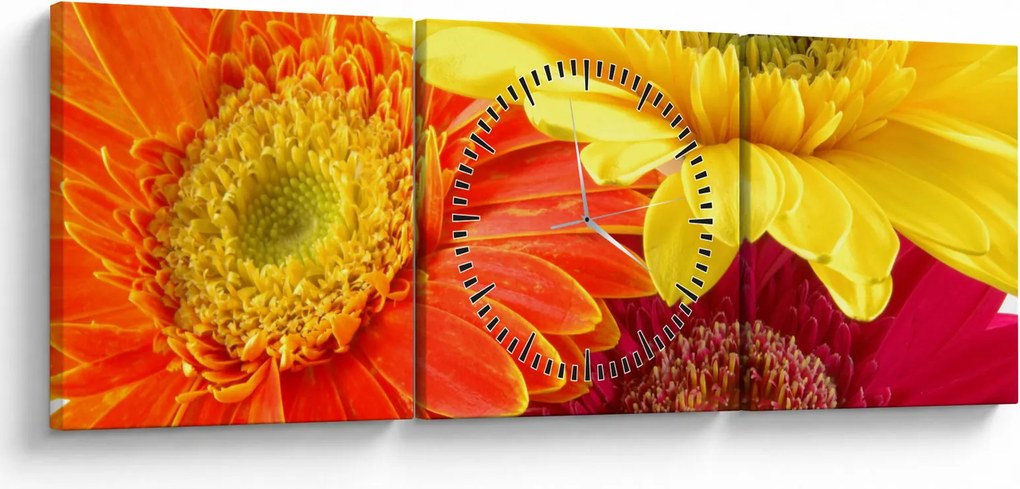 Tablou - Flori Gerbery (cu ceas) (90x30 cm)