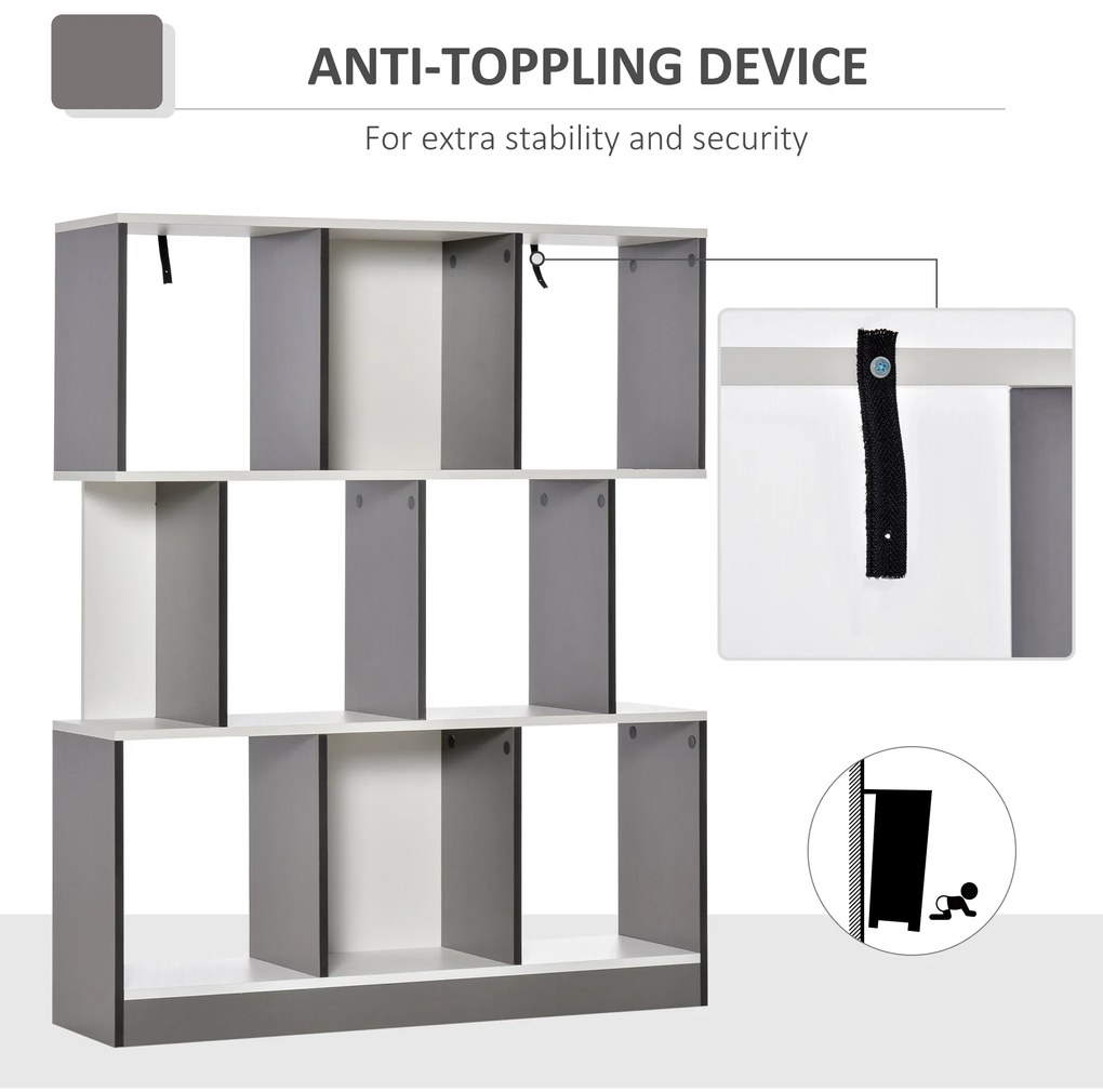 HOMCOM Bibliotecă Mobilă cu 8 Rafturi pentru Sufragerie și Dormitor, 100x24x124 cm, Gri Închis | Aosom Romania