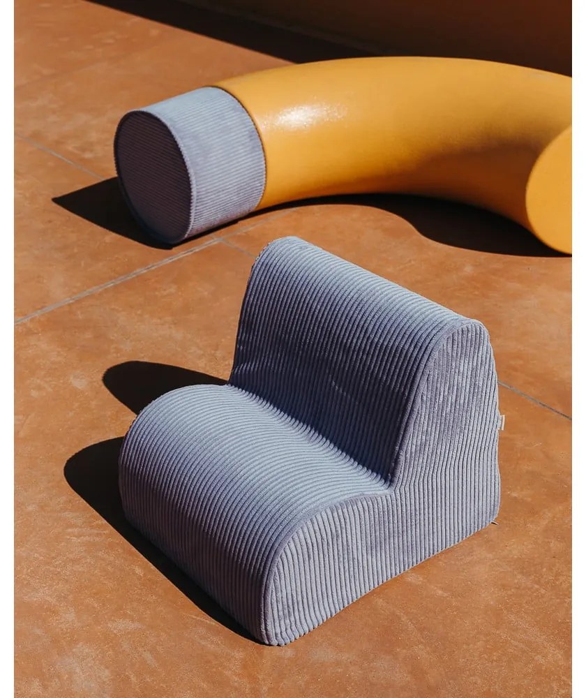 Fotoliu de copii albastru cu tapițerie din catifea reiată Cloud – Wigiwama