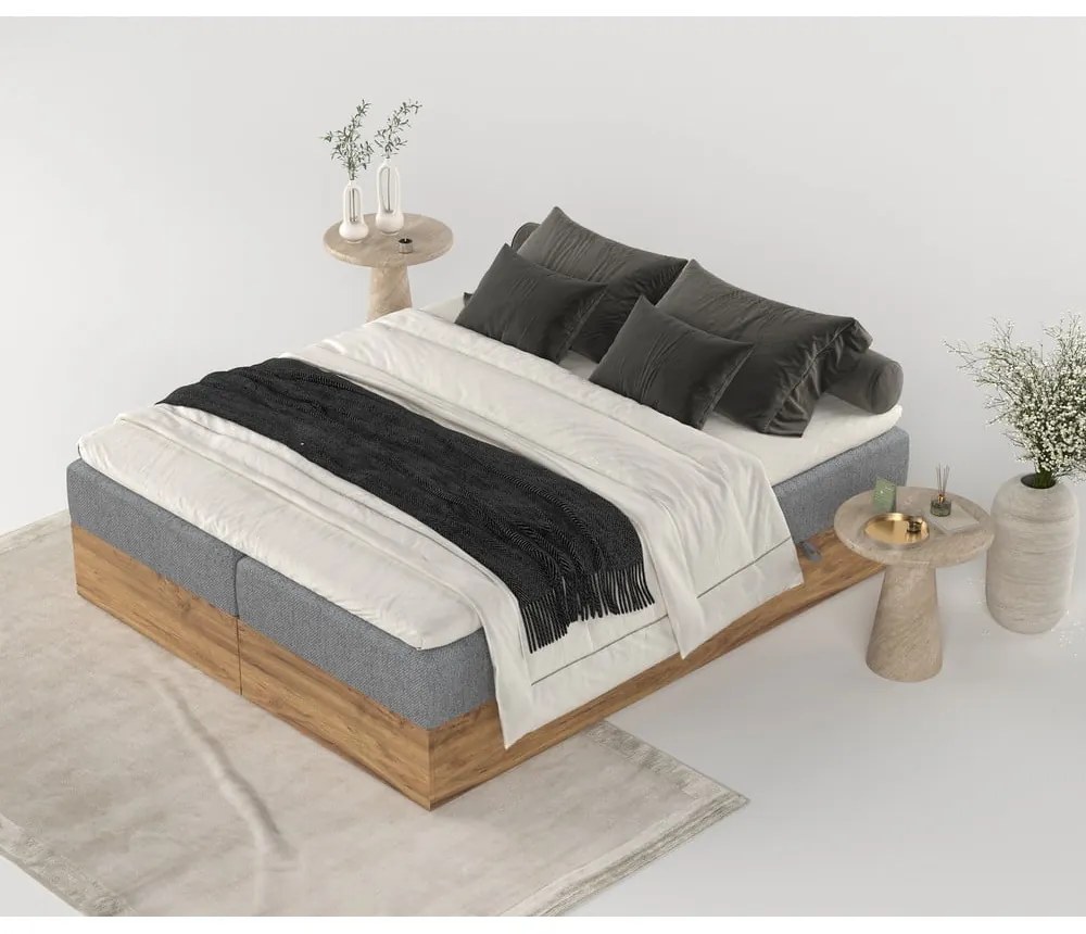 Pat boxspring gri/în culoare naturală cu spațiu de depozitare 160x200 cm Faro – Maison de Rêve